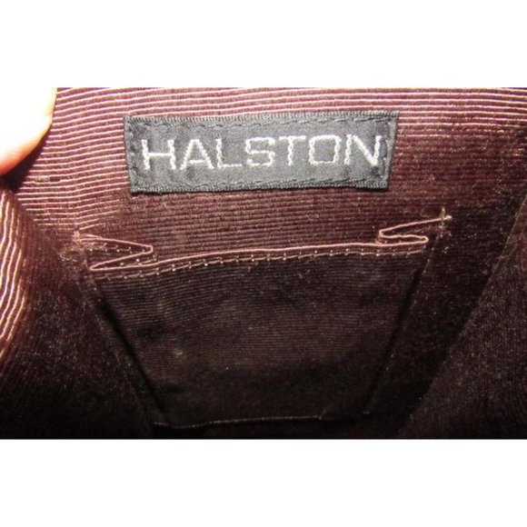 Halston Vintage Brown 2-Way Hinged Closure Shoulder Bag Embossed H Logo Print - Picture 2 of 12